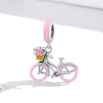 Pink Bicycle with Flower Basket Dangle Charm