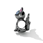 Winged Black Cat with Colorful Eyes Charm