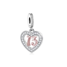13th Birthday Rose Gold Heart Dangle Charm
