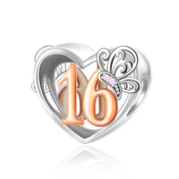 16th Birthday Butterfly Heart Charm