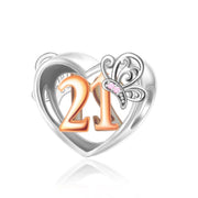 21st Birthday Butterfly Heart Charm