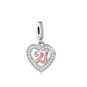 21st Birthday Rose Gold Heart Dangle Charm