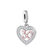 30th Birthday Rose Gold Heart Dangle Charm
