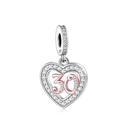 30th Birthday Rose Gold Heart Dangle Charm
