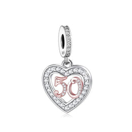 50th Birthday Rose Gold Heart Dangle Charm