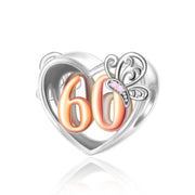60th Birthday Butterfly Heart Charm