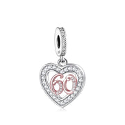 60th Birthday Rose Gold Heart Dangle Charm