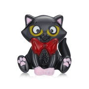 Adorable Black Cat with Red Bow Dangle Charm