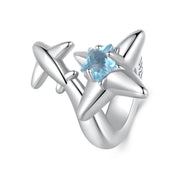 Airplane & Blue Star Crystal Charm