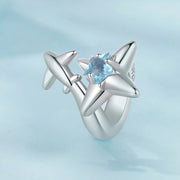 Airplane & Blue Star Crystal Charm