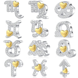 Gold Heart & Pavé Crystals Astrology Signs Zodiac Constellation Charms