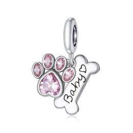 Baby Pink Paw & Bone Double Dangle Charm