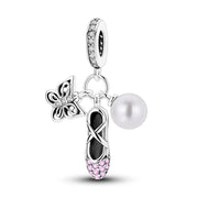 Ballet Slipper, Pearl & Butterfly Triple Dangle Charm