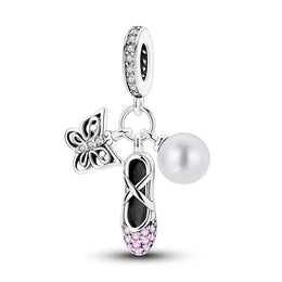 Ballet Slipper, Pearl & Butterfly Triple Dangle Charm