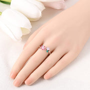 Blooming Pink Flower and Star Crystal Ring