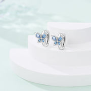 Blue Butterfly with Crystal Wings Hoop Earrings