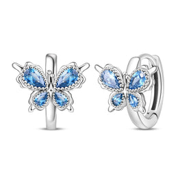 Blue Butterfly with Crystal Wings Hoop Earrings