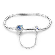 Blue Clock Clasp Bracelet with Safety Chain