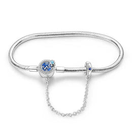 Blue Clock Clasp Bracelet with Safety Chain