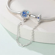 Blue Clock Clasp Bracelet with Safety Chain