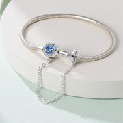 Blue Clock Clasp Bracelet with Safety Chain