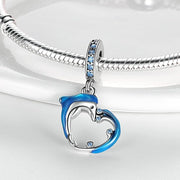 Blue Dolphin Heart Dangle Charm