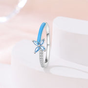 Blue Enamel & Sparkling Flower Ring
