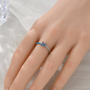 Blue Enamel & Sparkling Flower Ring