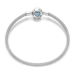 Blue Heart Charm Bracelet – Mesh Chain with Star Accents