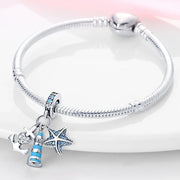Blue LightHouse with Starfish & Anchor Triple Dangle Charm