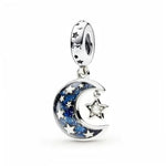 Blue Night Sky Crescent Moon & Star Dangle Charm