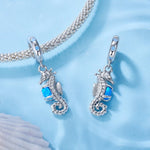 Blue Opal Seahorse Dangle Charm