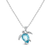 Blue Turtle with Crystal Pendant Necklace