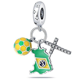 Brazil Flag Football and Cross Dangle Charm
