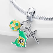 Brazil Flag Football and Cross Dangle Charm