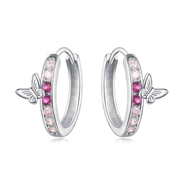 Butterfly Bliss Pink Hoop Earrings
