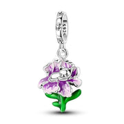 Cat in Violet Bloom Dangle Charm
