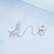 Celestial Star & Airplane with Blue Zircon Accents Safety Chain Charm