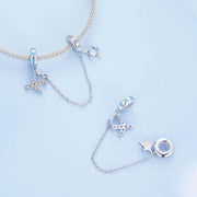 Celestial Star & Airplane with Blue Zircon Accents Safety Chain Charm