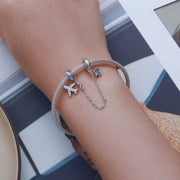 Celestial Star & Airplane with Blue Zircon Accents Safety Chain Charm