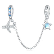 Celestial Star & Airplane with Blue Zircon Accents Safety Chain Charm