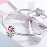 Charming Matryoshka Doll with Red Enamel Accents Charm