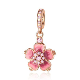 Pink Cherry Blossom Sparkle Dangle Charm