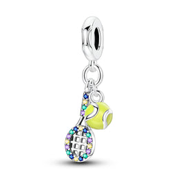 Colorful Tennis Racket & Ball Dangle Charm