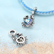 Crab with Heart-Shaped Crystal Dangle Charm