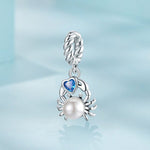 Crab with Pearl & Blue Heart Dangle Charm