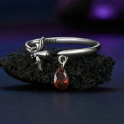 Crimson Teardrop, Sterling Silver Fleur-de-Lis Ring