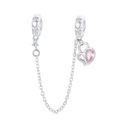 Delicate Pink Crystal Heart Safety Chain Charm