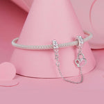 Delicate Pink Crystal Heart Safety Chain Charm