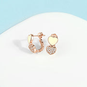 Double Heart Earrings with Yellow Enamel and Crystal Accents
